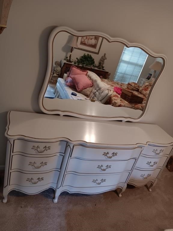 French provincial dresser and mirror 73" wide