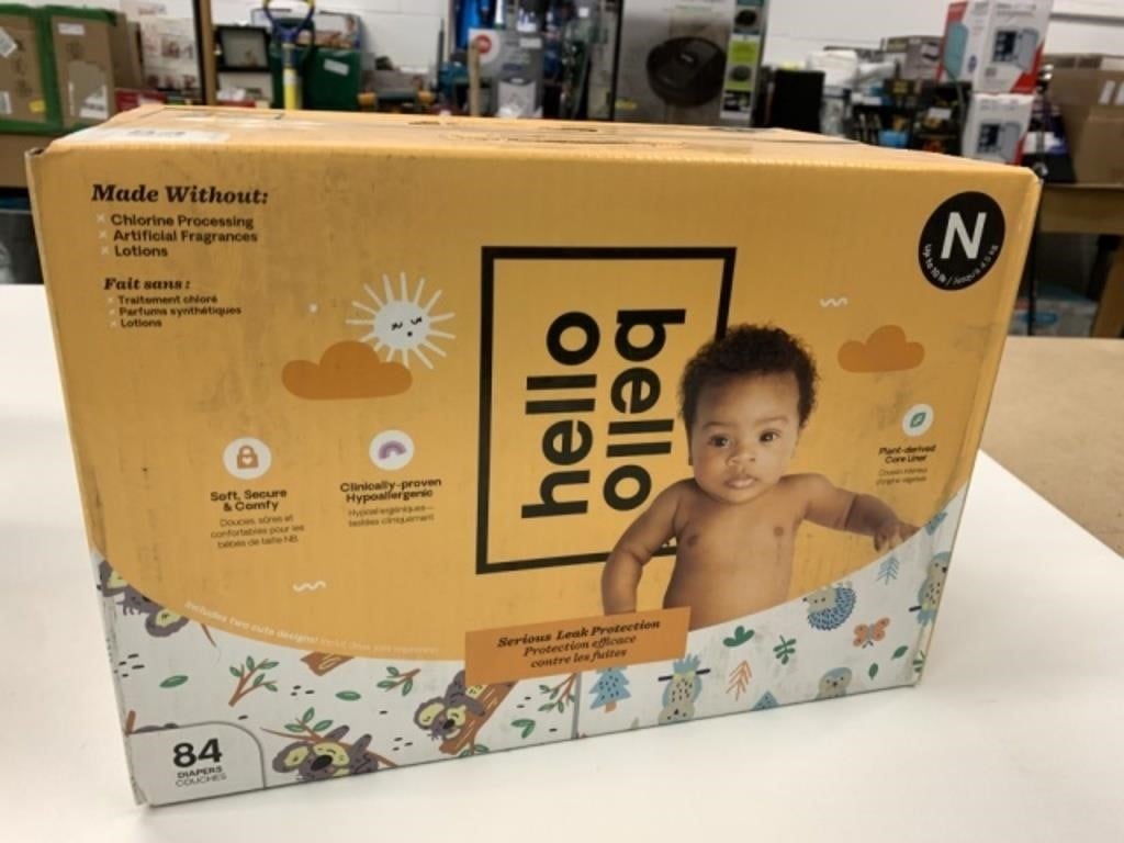 New 84-Pk Newborn Diapers Up To 10lbs Hello Bello