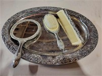 vintage dresser set tray, brush, comb and mirror