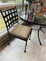 GLASS/IRON TABLE & 2 CHAIRS