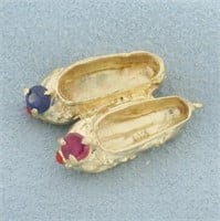 Ruby and Sapphire Ballet Slippers Charm or Pendant