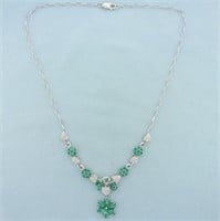 6ct Emerald and Diamond Flower Design Necklace in