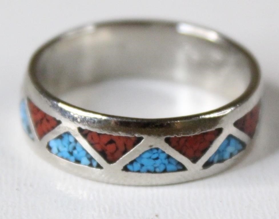 Snakeskin Turquoise & Coral Ring (Size: 11)