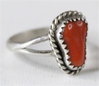Southwest Style Red-Stone Ring (Size: 5)