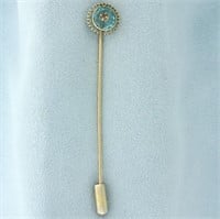 Antique Aquamarine and Diamond Stick Pin in 14k Ye