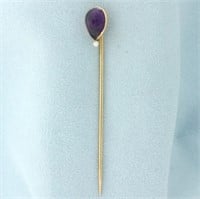 Vintage Amethyst Stick Pin in 14k Yellow Gold