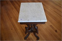 Small Tall Marble Top Wood Table w/ wheels