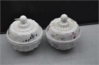 2 Paneled Grape Milk Glass Candy Dishes w/lid