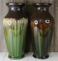 Pair of Large Green & Brown Vases