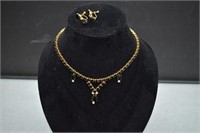 Black Rhinestone Teardrop Necklace and Earrings