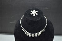 Clear Rhinestone Brooch and Necklace