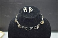 Geometric Silver Tone Necklace w/ Trifari Earrings