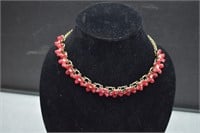 Red Floral Plastic Thermoset Choker Necklace