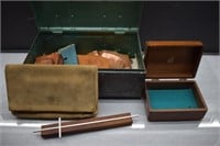 Metal Box w/ Leather Wallets and Coin Purses, etc