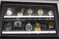 10 Mens Watches in a Glass Top Watch Display Case