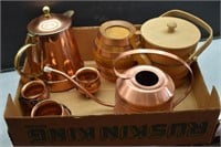 Copper and Wood Lot, Water Can made in W. Germany