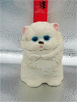 Vintage Chalk ware white kitty blue eyes sitting