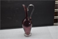 Amethyst Pitcher Vase w/Clear applied handle