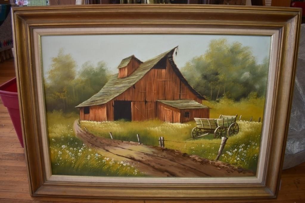 Large Framed Original Barn Painting, signed