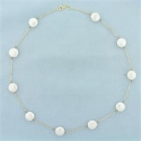 Button Pearl Station Choker Necklace in 14k Yellow