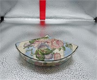 Vintage Porcelain  Painted Fan Shape Trinket Box