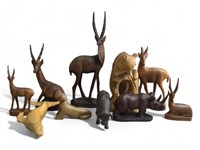 Wood Carved Antelope, Bear, Rhino, Whale