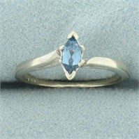 Blue Zircon Solitaire Ring in 14k White Gold