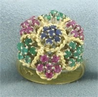 Italian Sapphire Ruby and Emerald Flower Ring in 1