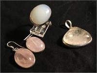 3 Sterling Marked Quartz Jewelry  Pieces