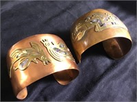 Mexican Copper/Brass & Abalone Jewelry Cuffs