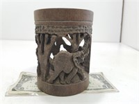 Wooden African Art Candle Holder P3455