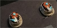 Vtg Zuni Pueblo Sterling MultiStone Daisy Earrings