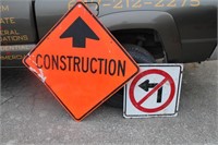Construction Ahead  & No Left Turn Sign