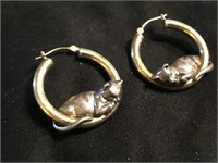 Rare Museum Of Art Sleeping Cat 14k Gold Earrings