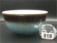 vintage stoneware bowl blue to brown glaze
