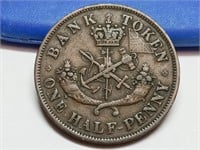 OF) 1857 upper Canada Bank token half penny