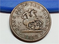 OF) 1852 upper Canada one penny Bank token
