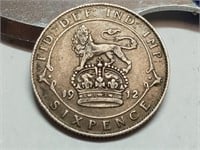 OF) 1912 British silver sixpence