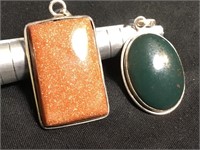 Lot Of 2 Sterling Marked Pendants Sunstone Etc