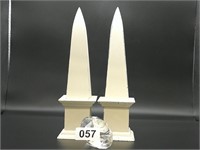 Pair of 12” distressed wooden obelisks