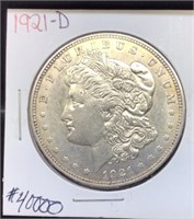 OF) 1921 D MORGAN SILVER DOLLAR, BEAUTIFUL COIN