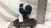 F13) VINTAGE CAST IRON FOOTED ROOSTER SOAP DISH