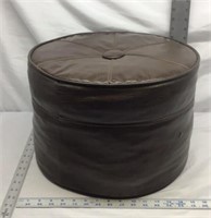 F) BROWN LEATHER LIKE FOOTSTOOL