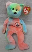 C12) Peace TY Beanie Baby Bear Tie Dye