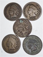 Lot of 5 Pre 1900 Indian Head Cents