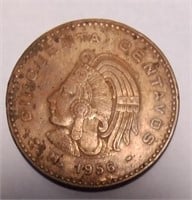 OF) Bronze 1956 Mexican large 5 centavo coin.