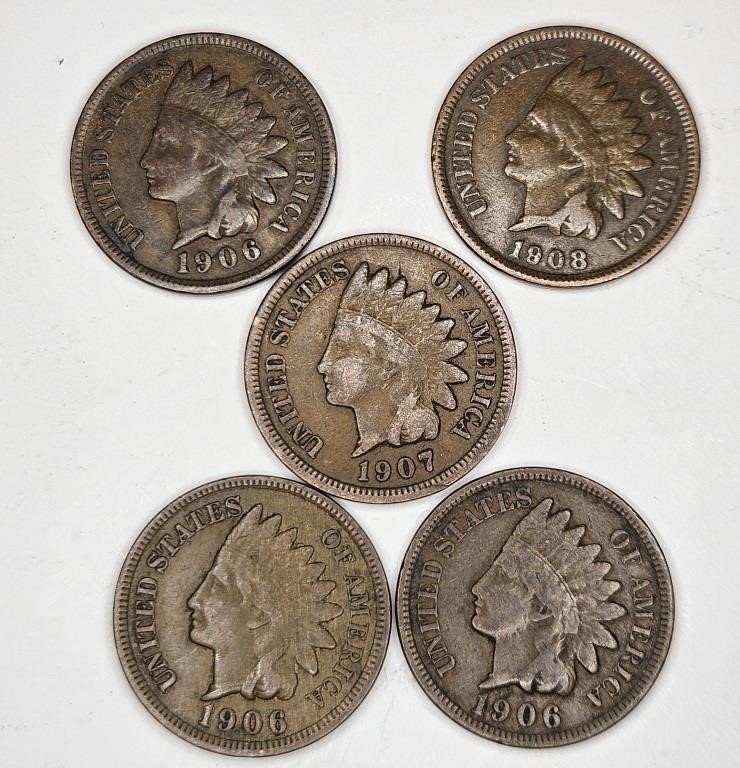 Lot of 5 Better Grade Indian head Cents