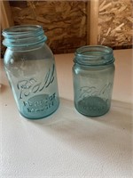 Vintage blue ball jars set of 2 , one has chip on
