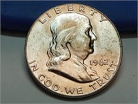 OF) BU 1962 D Franklin silver half dollar