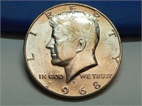 OF) UNC 1968 D Kennedy silver half dollar